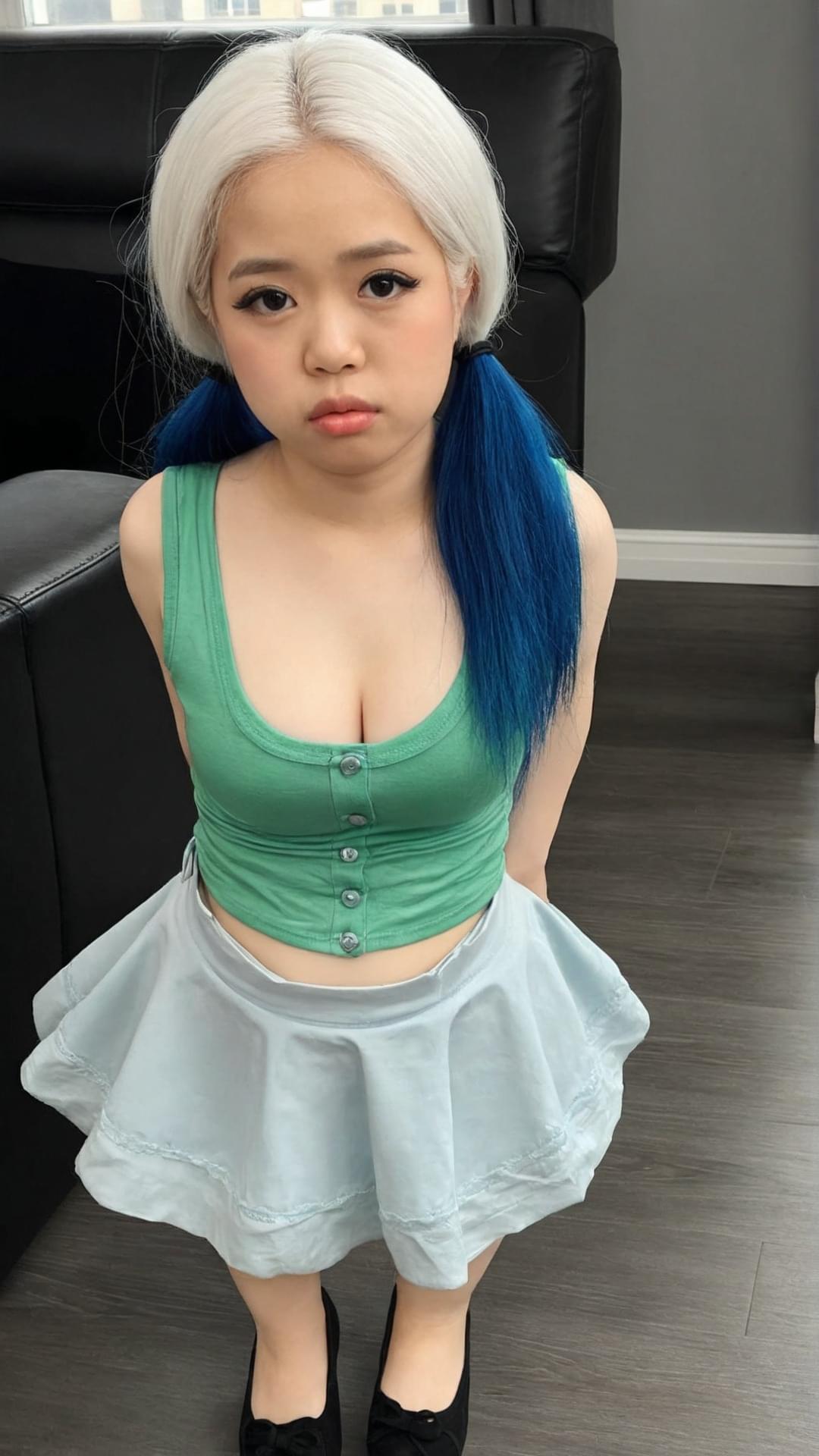 Stunning Asian Midget in Teal Top and Skirt Fantasy